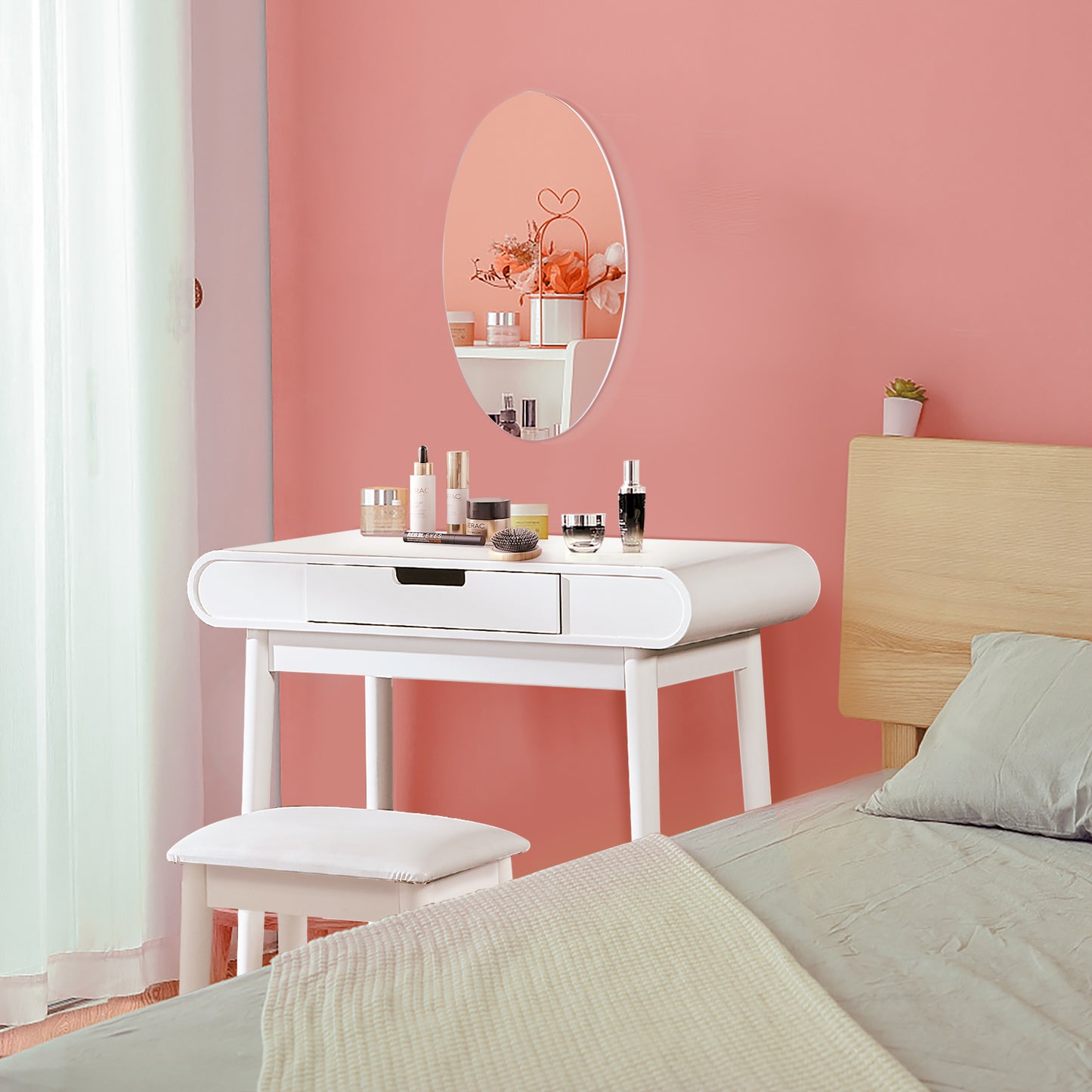 White Makeup Vanity Set with Stool, High Gloss Finish Dressing Table with Solid Stool,without Mirror!!!