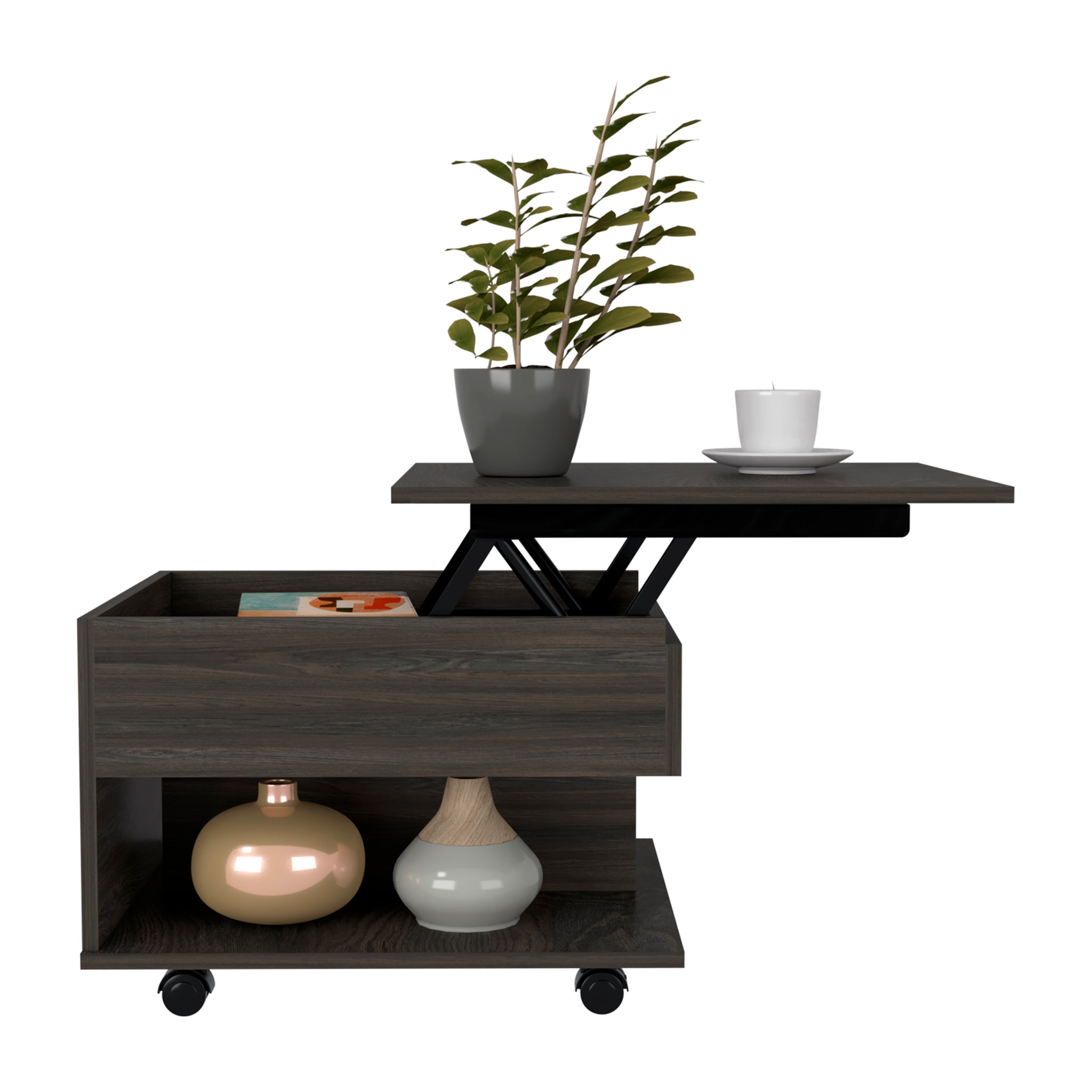 Luanda Lift Top Coffee Table, Casters, One Shelf -Espresso