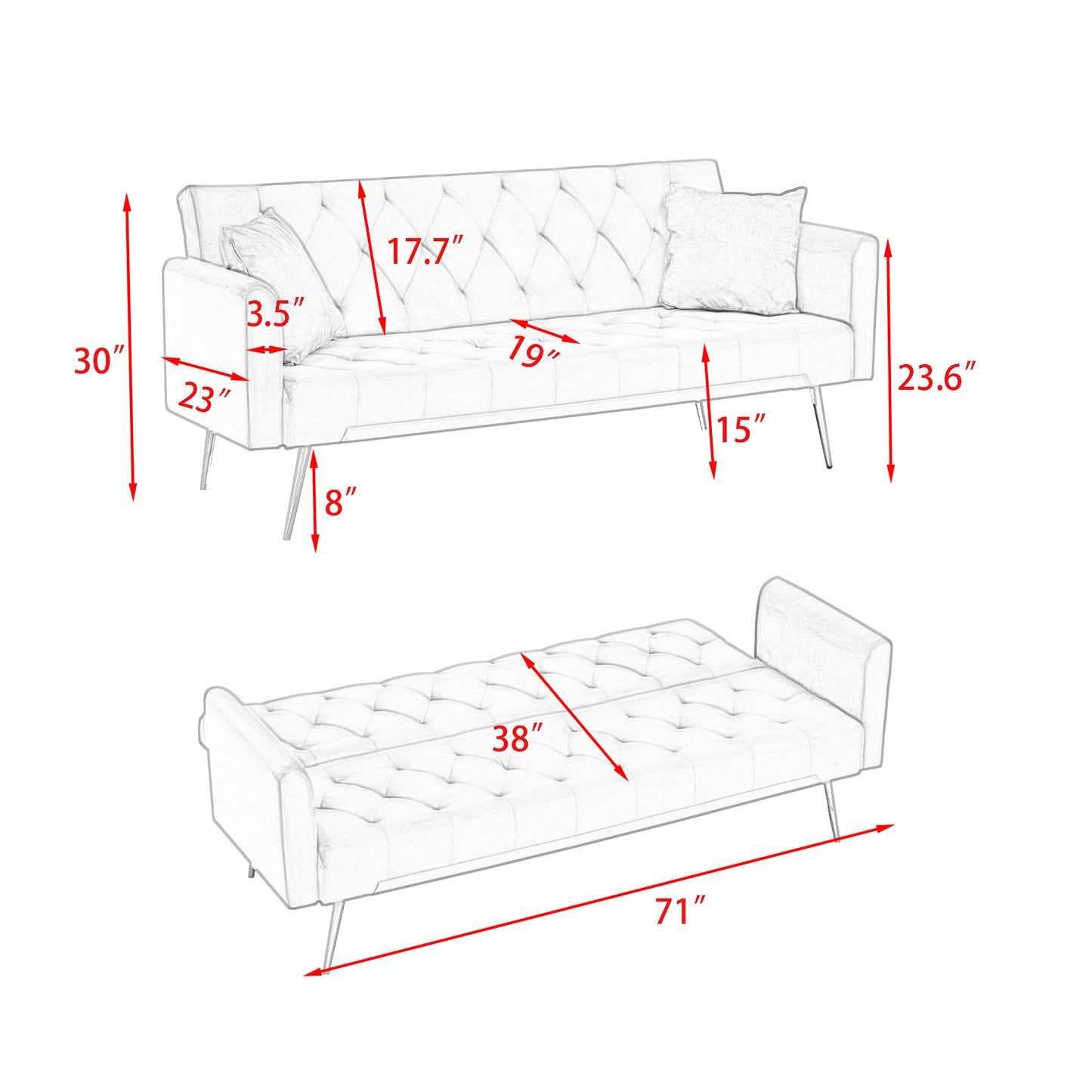 71" Convertible Double Folding Living Room Sofa Bed