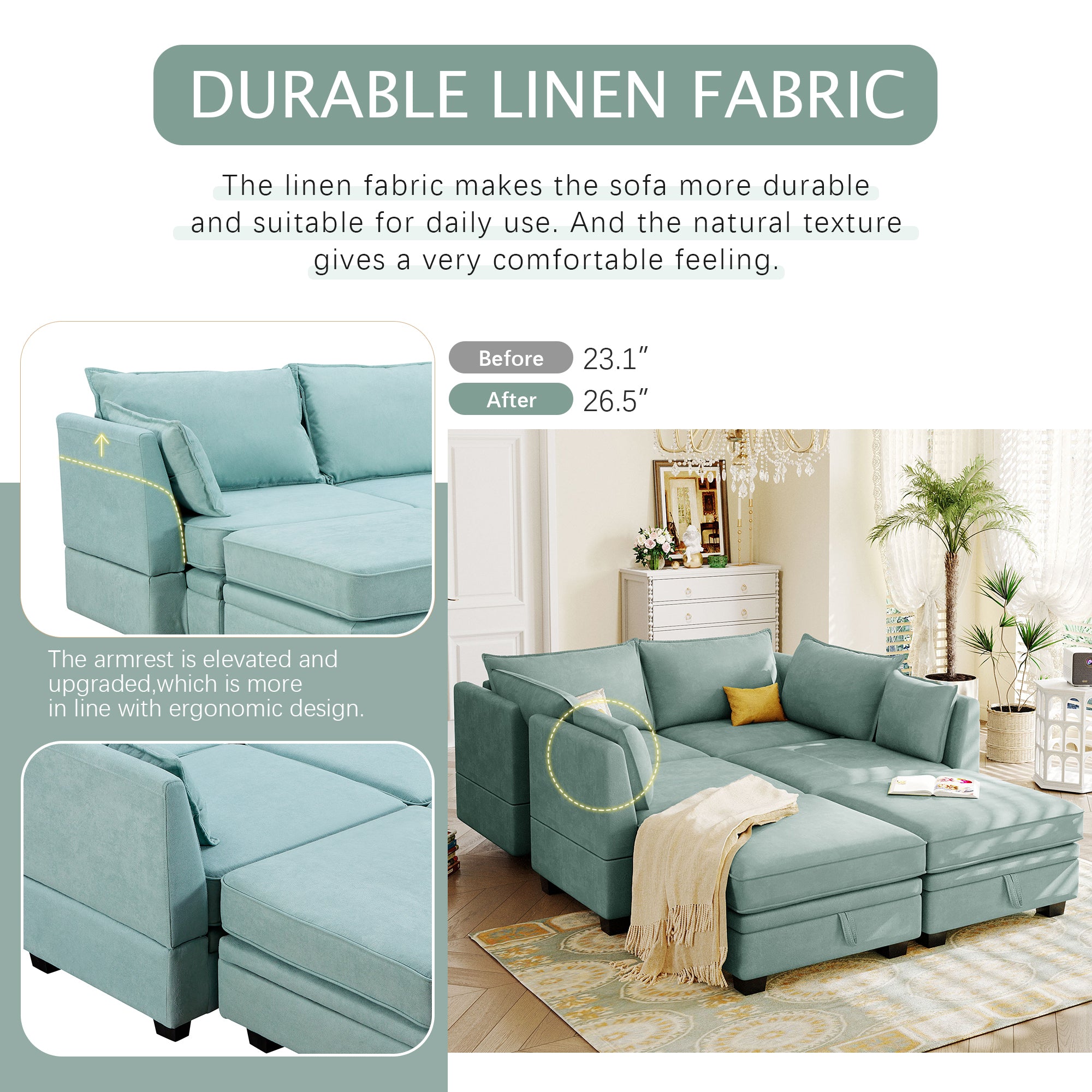 U_Style Modern Large U-Shape Modular Sectional Sofa,  Convertible Sofa Bed with Reversible Chaise for Living Room, Storage Seat
