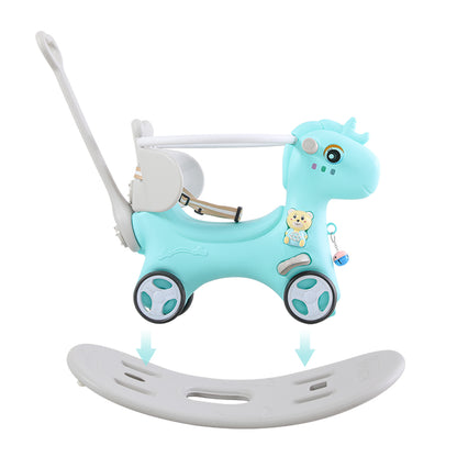 Rocking Horse for Toddlers, Balance Bike Ride On Toys with Push Handle, Backrest and Balance Board for Baby Girl and Boy, Unicorn Kids Riding Birthday (Blue)