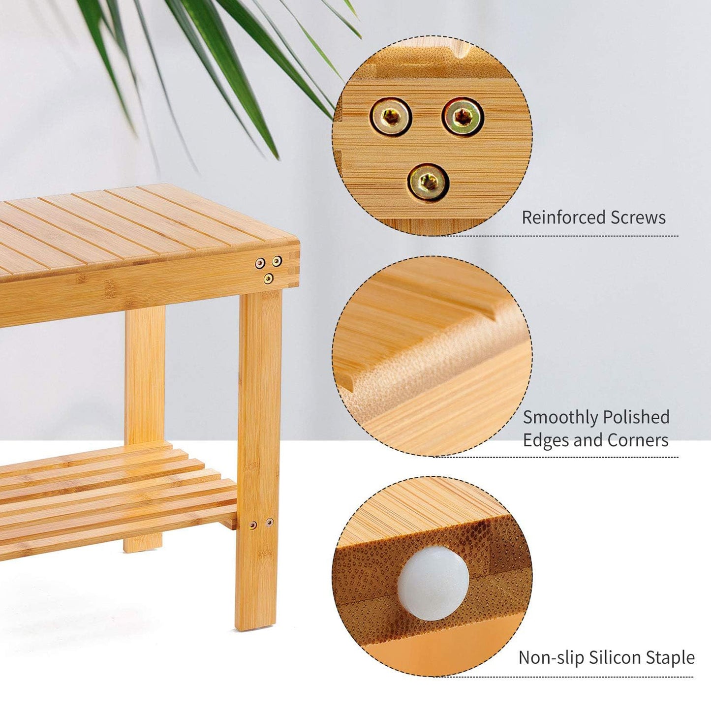 Glavbiku 2-Tier Bamboo Bathroom Stool,Shower Bench Non-Slip Waterproof Shower Seat