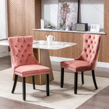 Nikki Collection Modern, High-end Tufted Solid Wood Contemporary Velvet Upholstered Dining Chair with Wood Legs Nailhead Trim 2-Pcs Set,Pink, SW2001PK