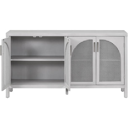 TREXM Large Storage Space Sideboard with Artificial Rattan Door and Metal Handles for Living Room and Entryway (Gray)