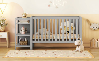 Convertible Crib with Changing Table, Gray