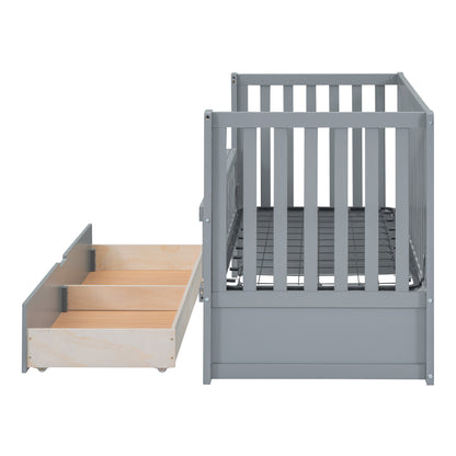 Crib with Drawers and 3 Height Options, Gray