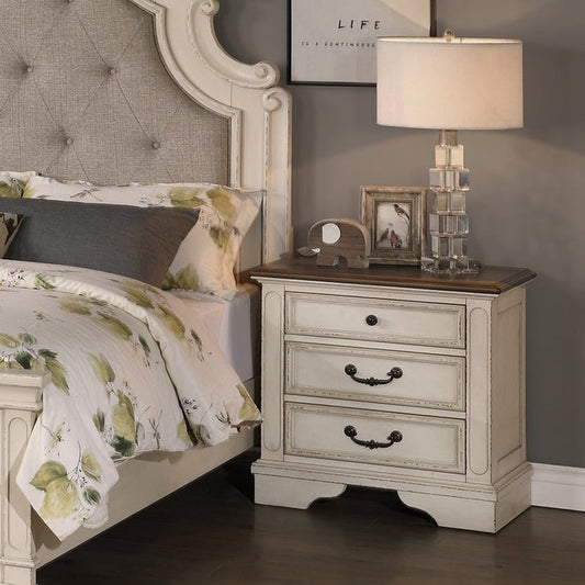 New Traditional Look Wooden Nightstand Drawers Bed Side Table Polished White Finish