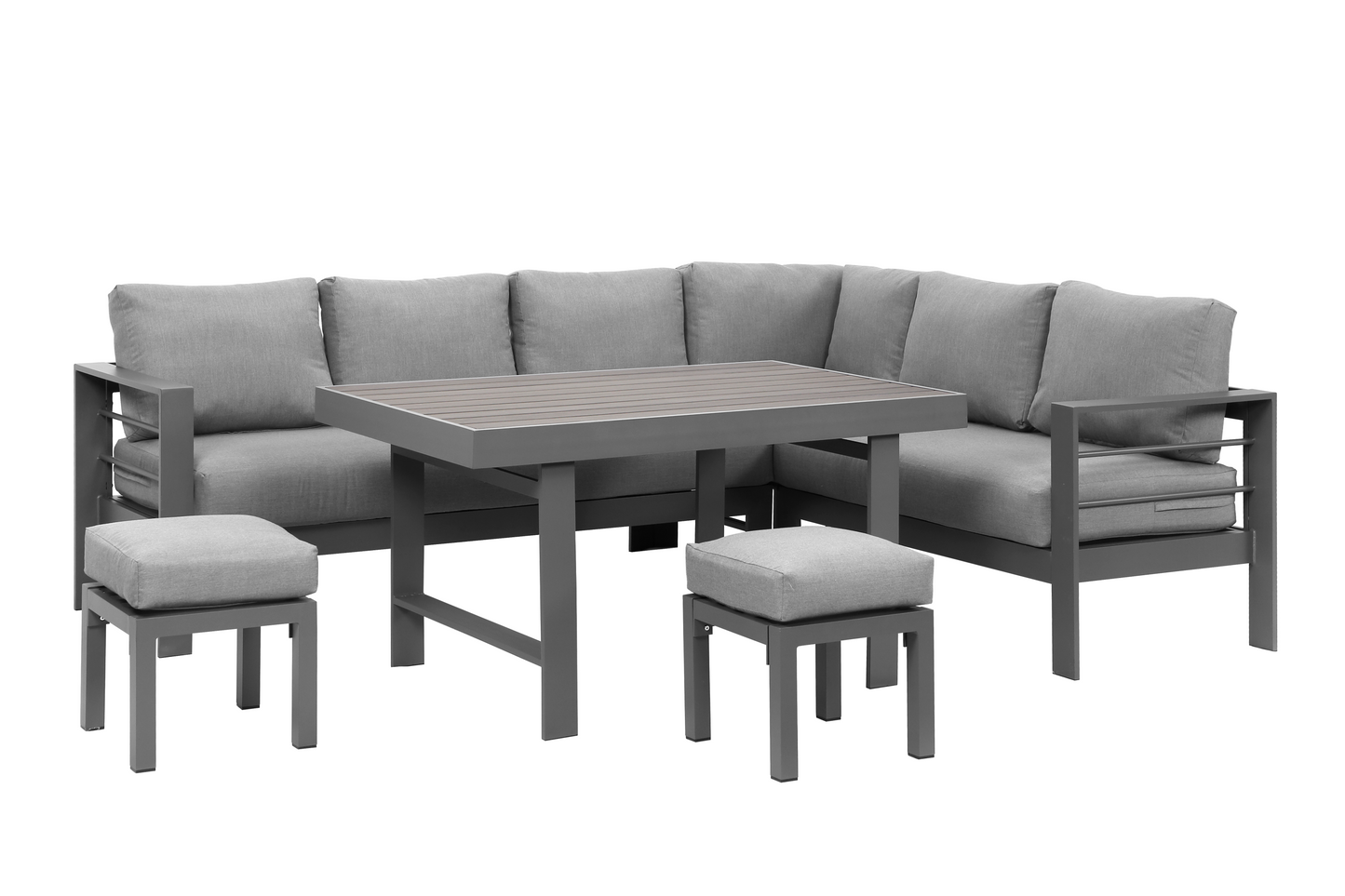 6-Pieces Outdoor Dining Set, Grey Aluminum Frame with Dark Grey Cushions