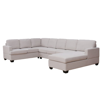 Ustyle Modern Large Upholstered  U-Shape Sectional Sofa, Extra Wide Chaise Lounge Couch,  Beige