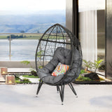 Outdoor Patio Wicker Egg Chair Indoor Basket Wicker Chair with Grey Cusion for Backyard Poolside