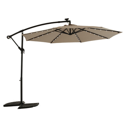 10ft Solar LED Offset Hanging Market Patio Umbrella  ( khaki )