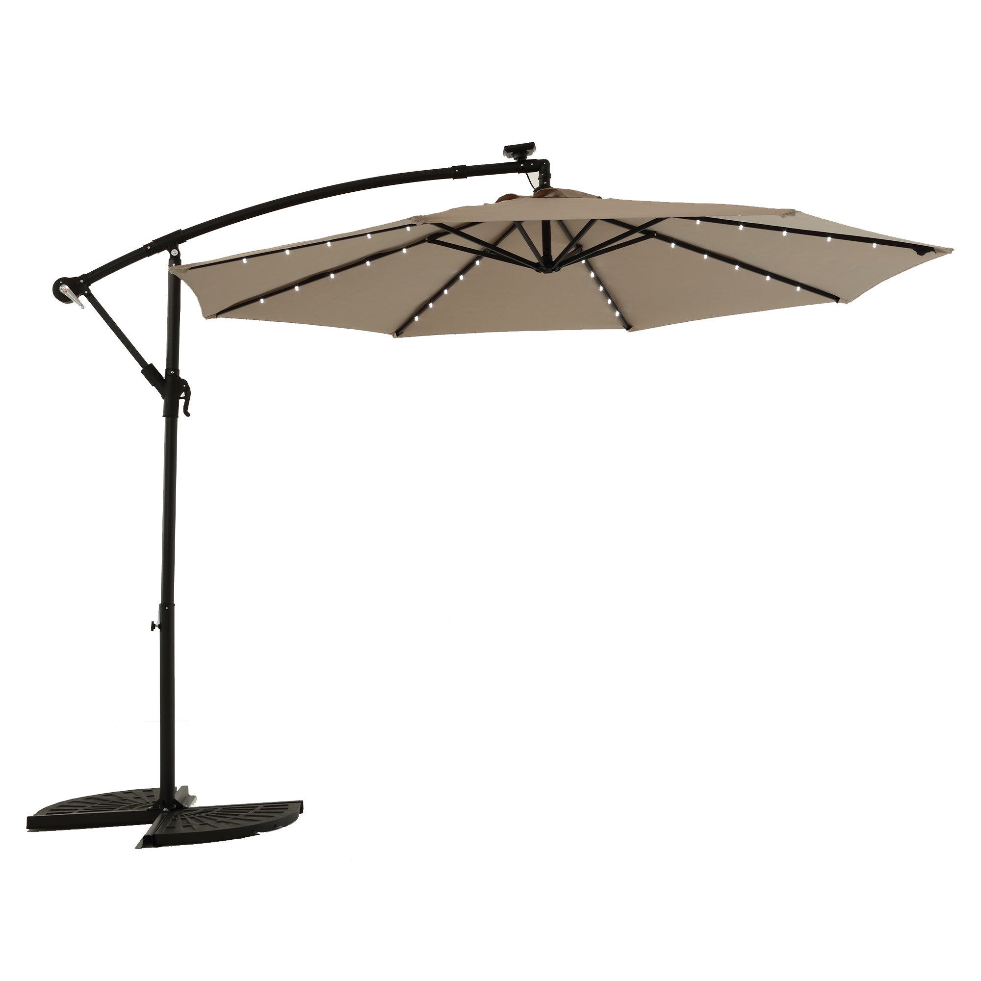 10ft Solar LED Offset Hanging Market Patio Umbrella  ( khaki )