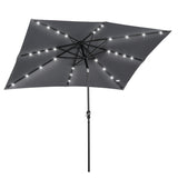 Outsunny 9' x 7' Solar Umbrella, LED Lighted Patio Umbrella for Table or Base with Tilt & Crank, Outdoor Umbrella for Garden, Deck, Backyard, Pool, Beach, Dark Gray