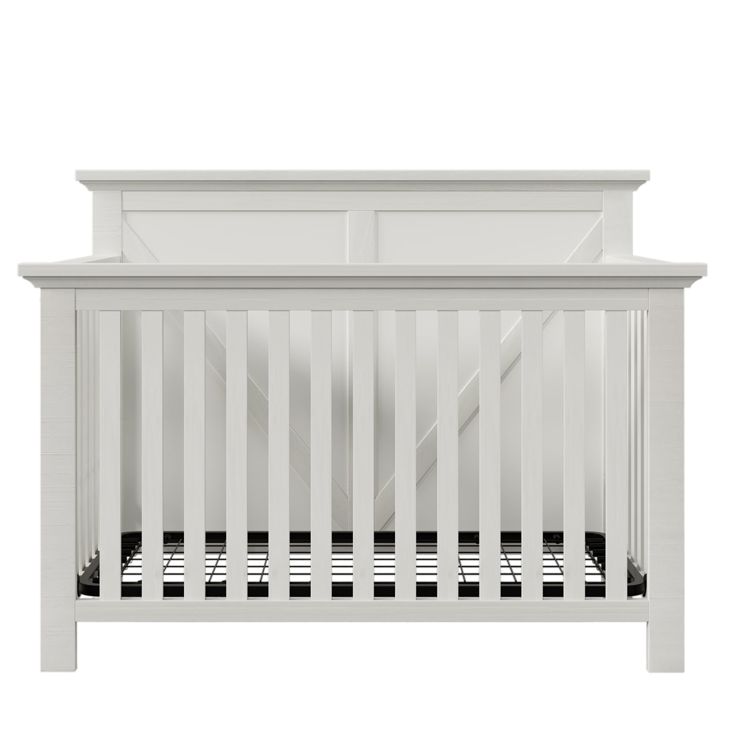 Rustic Farmhouse Style Whitewash 4-in-1 Convertible Baby Crib - Converts to Toddler Bed, Daybed and Full-Size Bed, White