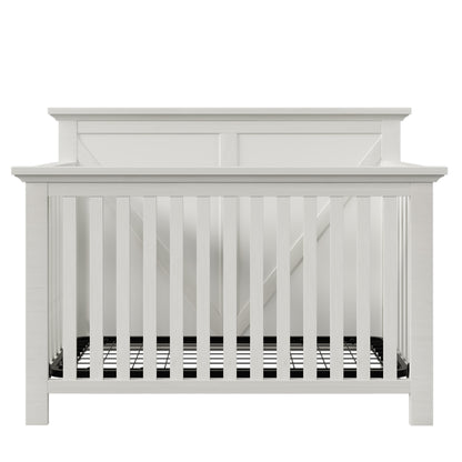 Rustic Farmhouse Style Whitewash 4-in-1 Convertible Baby Crib - Converts to Toddler Bed, Daybed and Full-Size Bed, White