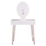 Dressing Table White Vanity Set with 3-Color Dimmable Lighted Mirror Makeup Desk with 2 Drawers and Yellow Padded Stool