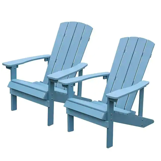 Patio Hips Plastic Adirondack Chair Lounger Weather Resistant Furniture for Lawn Balcony in Lake Blue (2-Pack)