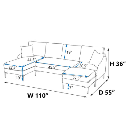 110'' Wide Reversible Left or Right Chaise of Sectional Sofa U-Shape Convertible Sofa Couch 4-Seat Couch with Chaise Lounge Upholstered for Living Room, Apartment, Office, Green Polyester Blend