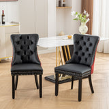 A&A Furniture, Nikki Collection Modern, High-end Tufted Solid Wood Contemporary PU and Velvet Upholstered Dining Chair with Wood Legs Nailhead Trim  2-Pcs Set, Black+WineRed, Burgundy,SW2101BW