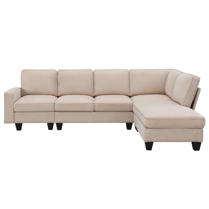 [VIDEO provided] [New] 104.3*78.7" Modern L-shaped Sectional Sofa,7-seat Linen Fabric Couch Set with Chaise Lounge and Convertible Ottoman for Living Room,Apartment,Office,3 Colors