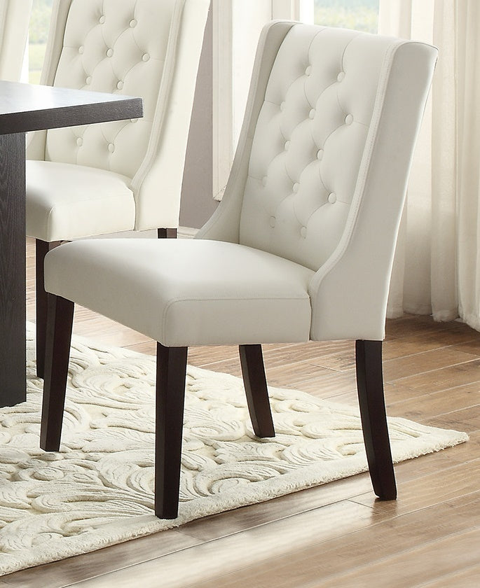 Modern Faux Leather White Tufted Set of 2 Chairs Dining Seat Chair