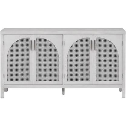 TREXM Large Storage Space Sideboard with Artificial Rattan Door and Metal Handles for Living Room and Entryway (Gray)