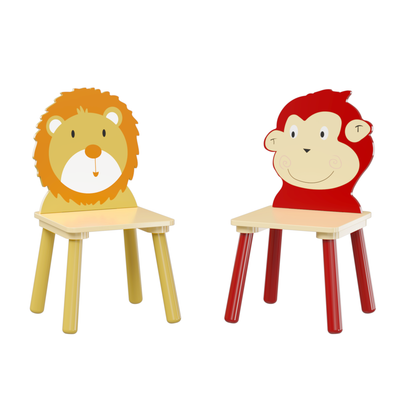 Kids Table and 2 Chairs Set, 3 Pieces Toddler Table and Chair Set, Wooden Activity Play Table Set (Lion&Monkey)