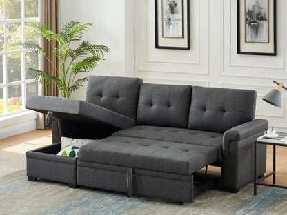 Destiny 84" Dark Gray Linen Reversible Sleeper Sectional Sofa with Storage Chaise