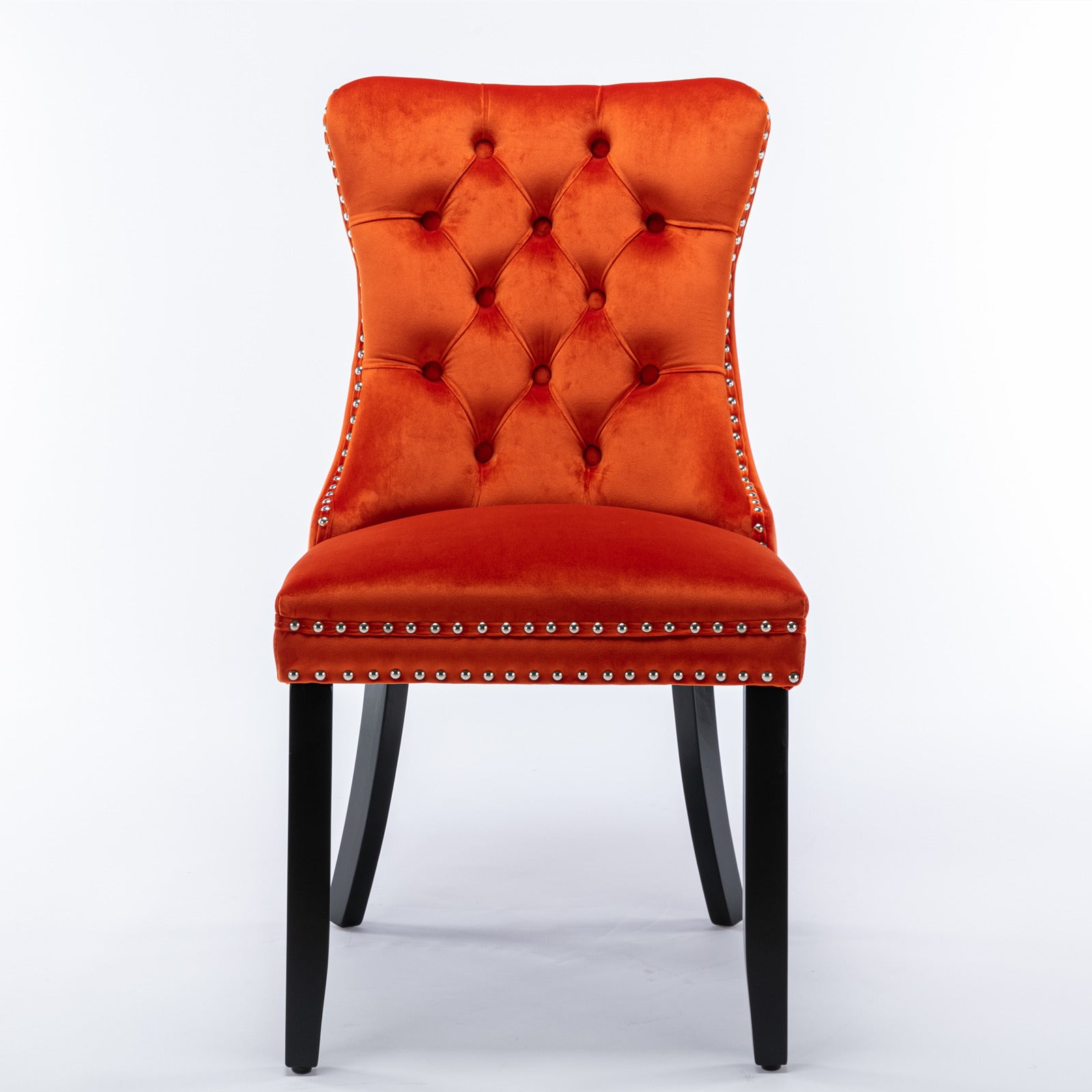 Nikki Collection Modern, High-end Tufted Solid Wood Contemporary Velvet Upholstered Dining Chair with Wood Legs Nailhead Trim 2-Pcs Set, Orange, SW2001OG