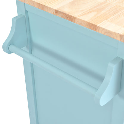 Kitchen Cart with Rubber wood Drop-Leaf Countertop, Concealed sliding barn door adjustable height,Kitchen Island on 4 Wheels with Storage Cabinet and 2 Drawers,L52.2xW30.5xH36.6 inch, Mint Green