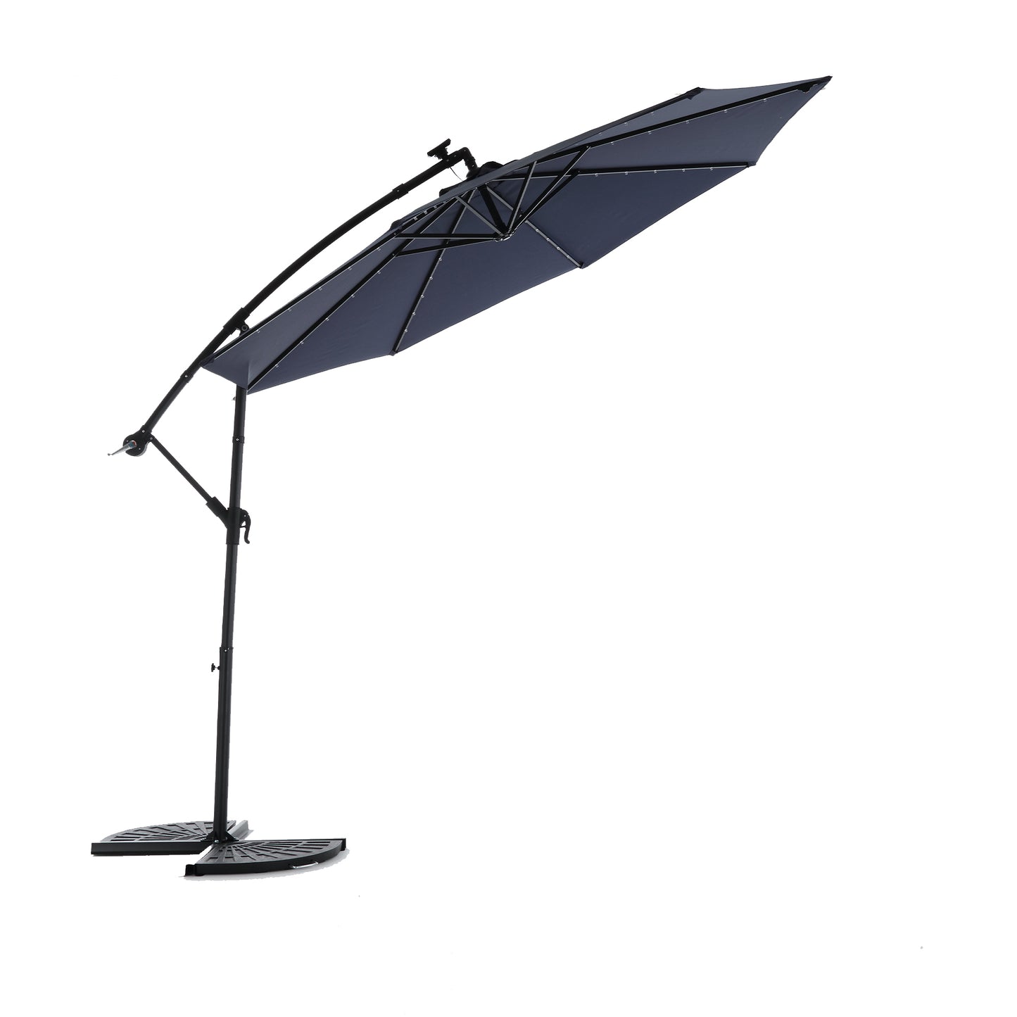 10ft Solar LED Offset Hanging Market Patio Umbrella  (Navy blue )