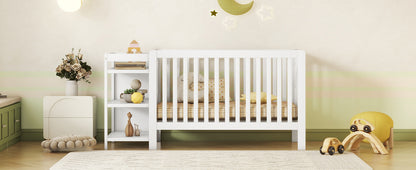 Convertible Crib/Full Size Bed with Changing Table, White