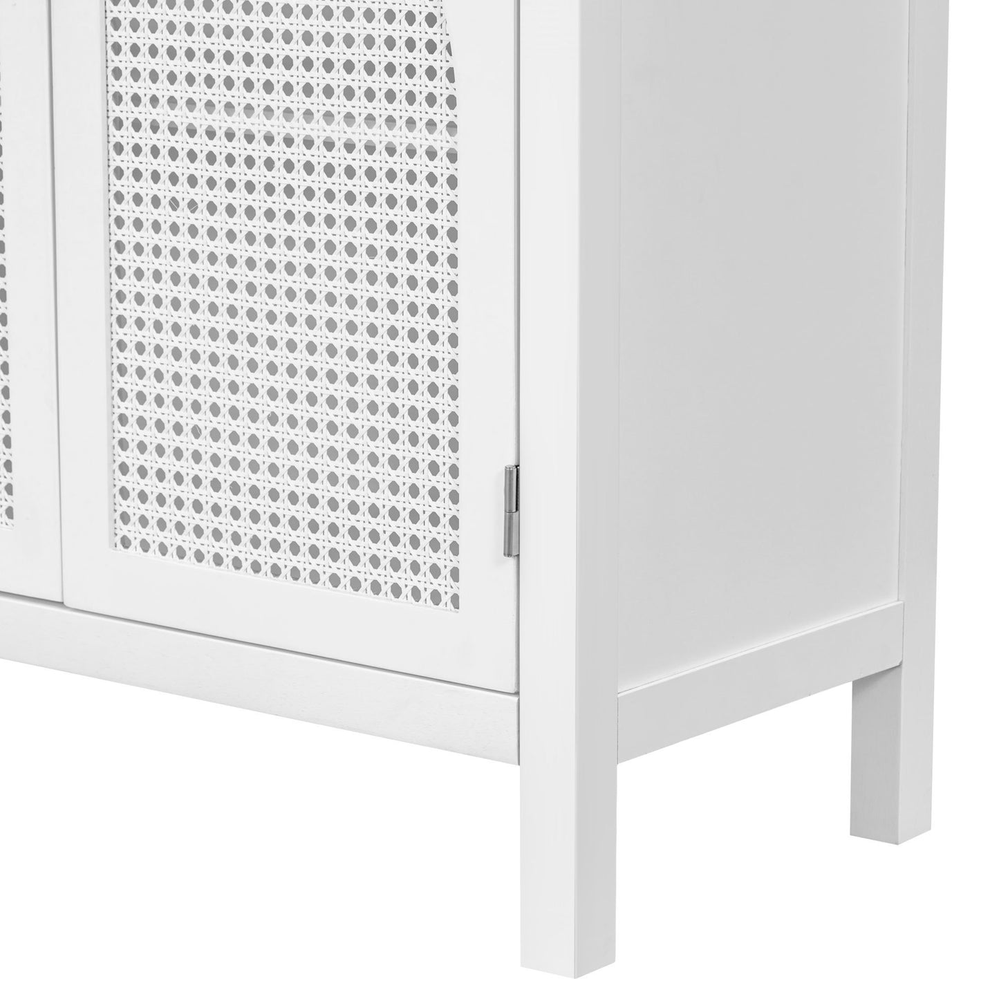 TREXM Large Storage Space Sideboard with Artificial Rattan Door and Metal Handles for Living Room and Entryway (White)