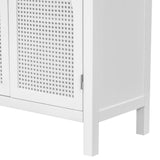 TREXM Large Storage Space Sideboard with Artificial Rattan Door and Metal Handles for Living Room and Entryway (White)