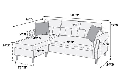 Paparika Red Color Polyfiber Reversible Sectional Sofa Set Chaise Pillows Plush Cushion Couch Nailheads