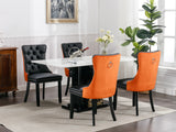 A&A Furniture,Nikki Collection Modern, High-end Tufted Solid Wood Contemporary PU and Velvet Upholstered Dining Chair with Wood Legs Nailhead Trim  2-Pcs Set，Black+Orange, SW2101BO