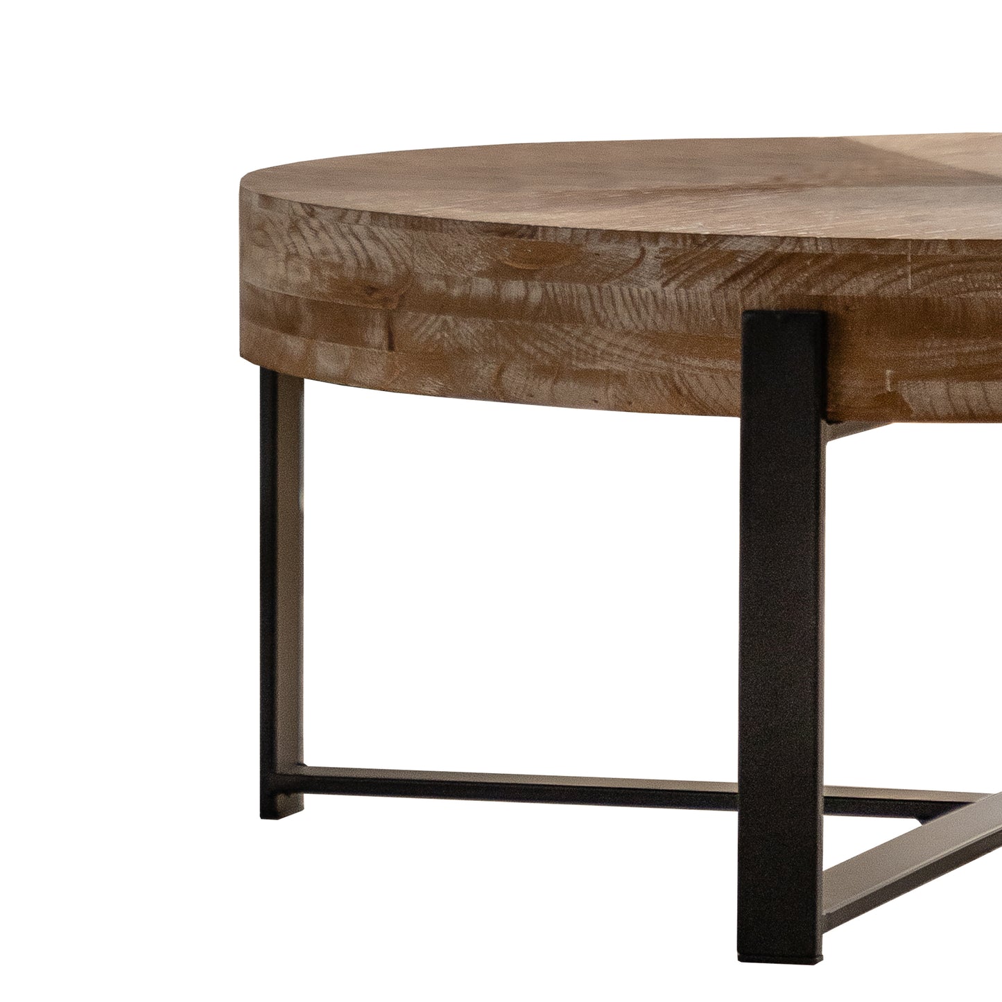 31.29"Modern Retro Splicing Round Coffee Table ,  Fir Wood Table Top with Cross Legs Metal Base(Same SKU:W757123560)