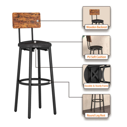 Bar Table Set with 2 Bar stools PU Soft seat with backrest, Rustic Brown,43.31'' L x 15.75'' W x 23.62'' H.