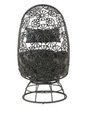 ACME Hikre Patio Lounge Chair & Side Table, Clear Glass, Charcaol Fabric & Black Wicker 45113