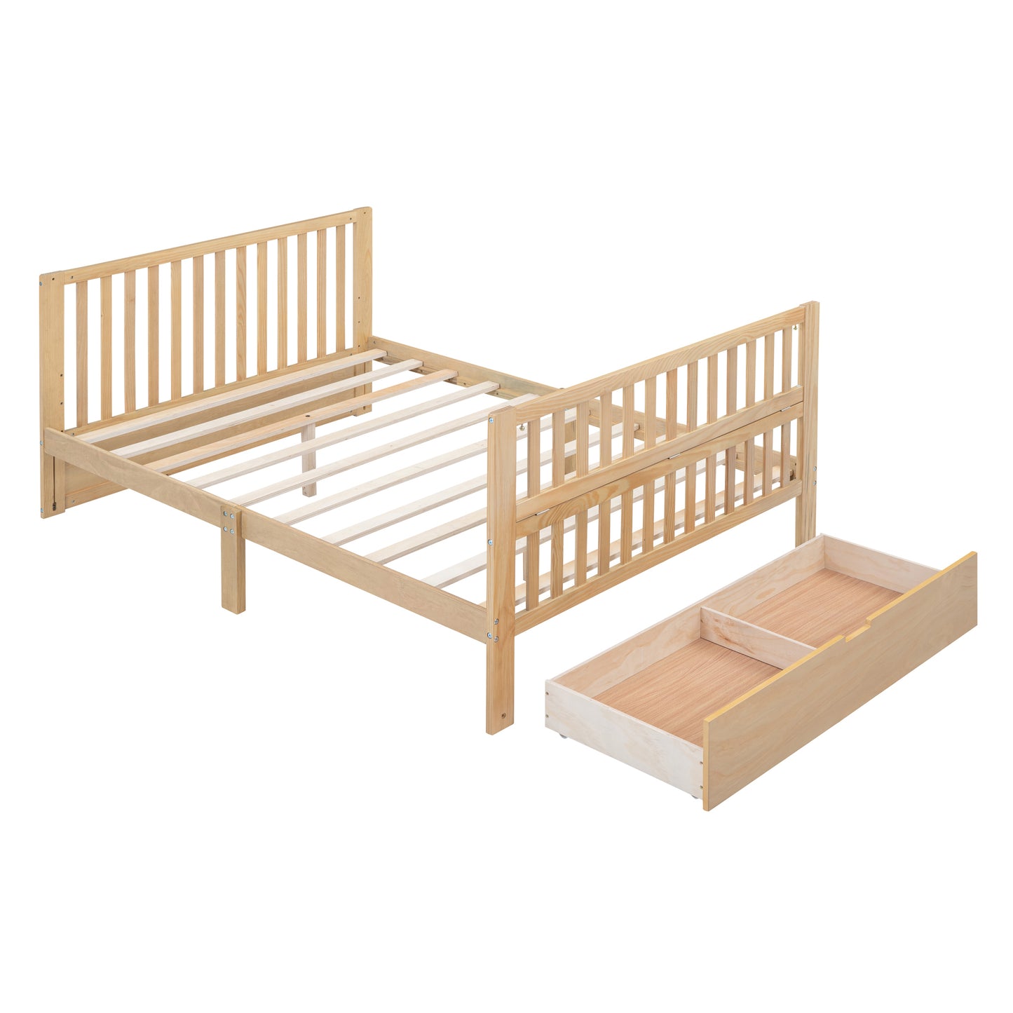 Convertible Crib/Full Size Bed with Drawers and 3 Height Options, Natural