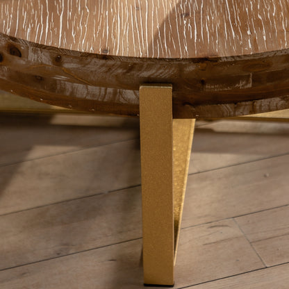 31.29"Modern Retro Splicing Round Coffee Table,Fir Wood Table Top with Gold Cross Legs Base(Same SKU:W757102843)