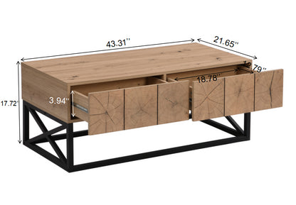 43.31'' Luxury Coffee Table with Two Drawers, Industrial Coffee Table for Living Room, Bedroom & Office