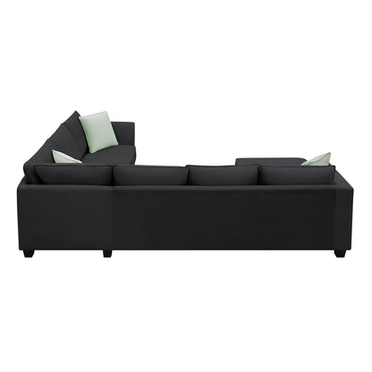 [VIDEO provided] 112*87" Sectional Sofa Couches Living Room Sets, 7 Seats Modular Sectional Sofa with Ottoman, L Shape Fabric Sofa Corner Couch Set with 3 Pillows, Black(New of GS008210AAB)