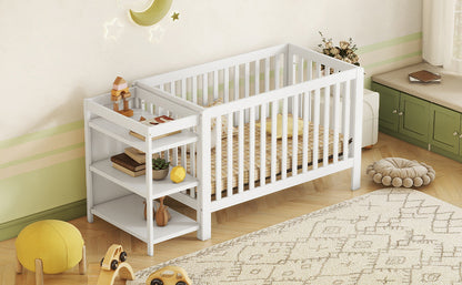 Convertible Crib/Full Size Bed with Changing Table, White