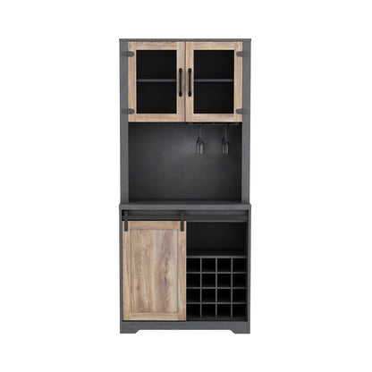 31 Inch Farmhouse Barn Door Bar Cabinet For Living Room, Dining Room