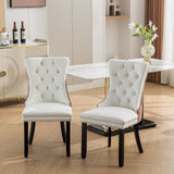 A&A Furniture, Nikki Collection Modern, High-end Tufted Solid Wood Contemporary PU and Velvet Upholstered Dining Chair with Wood Legs Nailhead Trim  2-Pcs Set, White+Pink, SW2101WP