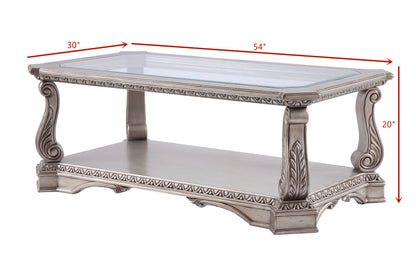 ACME Northville Coffee Table in Antique Silver & Clear Glass 86930