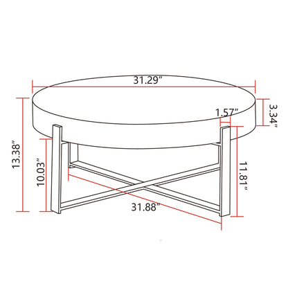 31.29"Modern Retro Splicing Round Coffee Table,Fir Wood Table Top with Gold Cross Legs Base(Same SKU:W757102843)