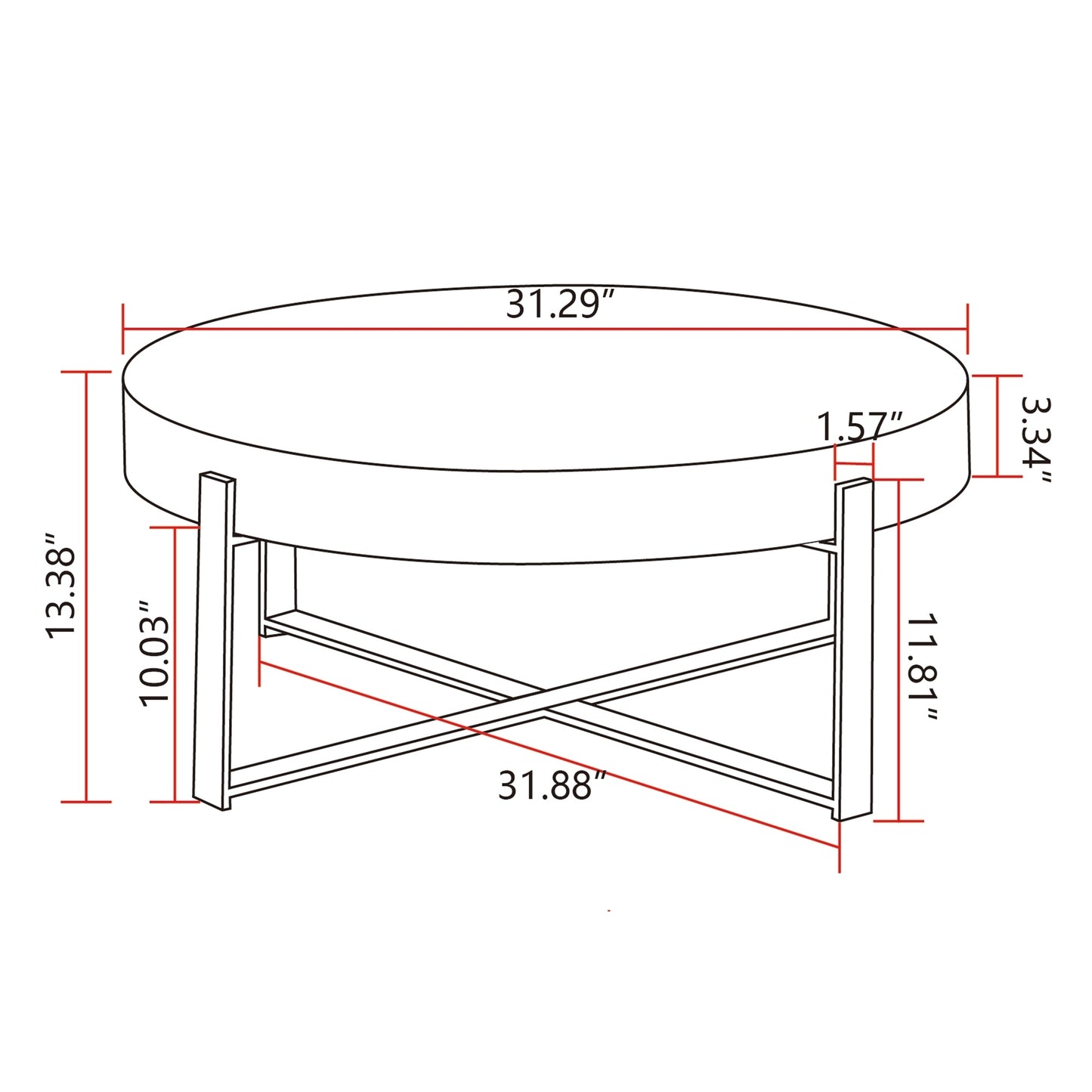 31.29"Modern Retro Splicing Round Coffee Table,Fir Wood Table Top with Gold Cross Legs Base(Same SKU:W757102843)