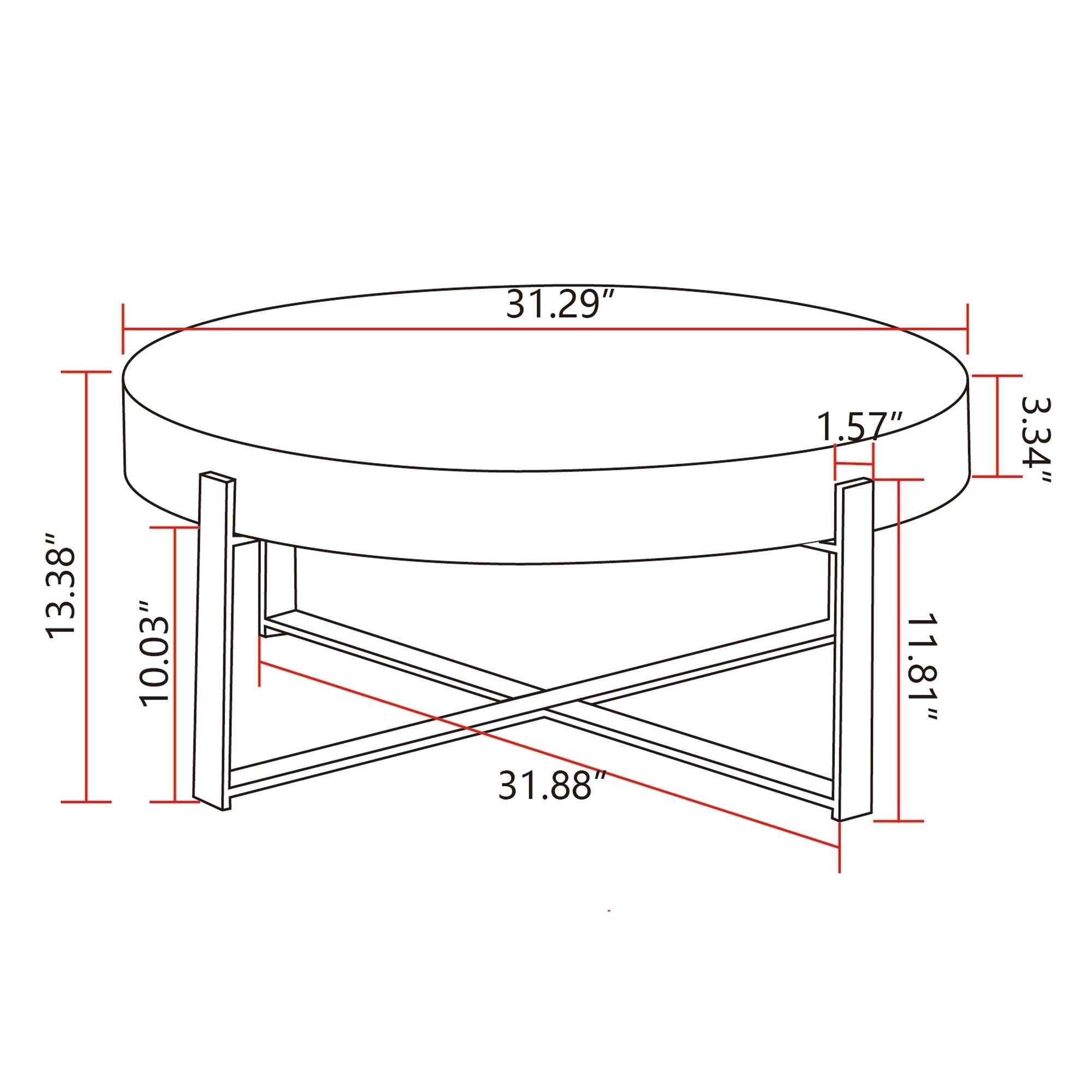 31.29"Modern Retro Splicing Round Coffee Table,Fir Wood Table Top with Gold Cross Legs Base(Same SKU:W757102843)